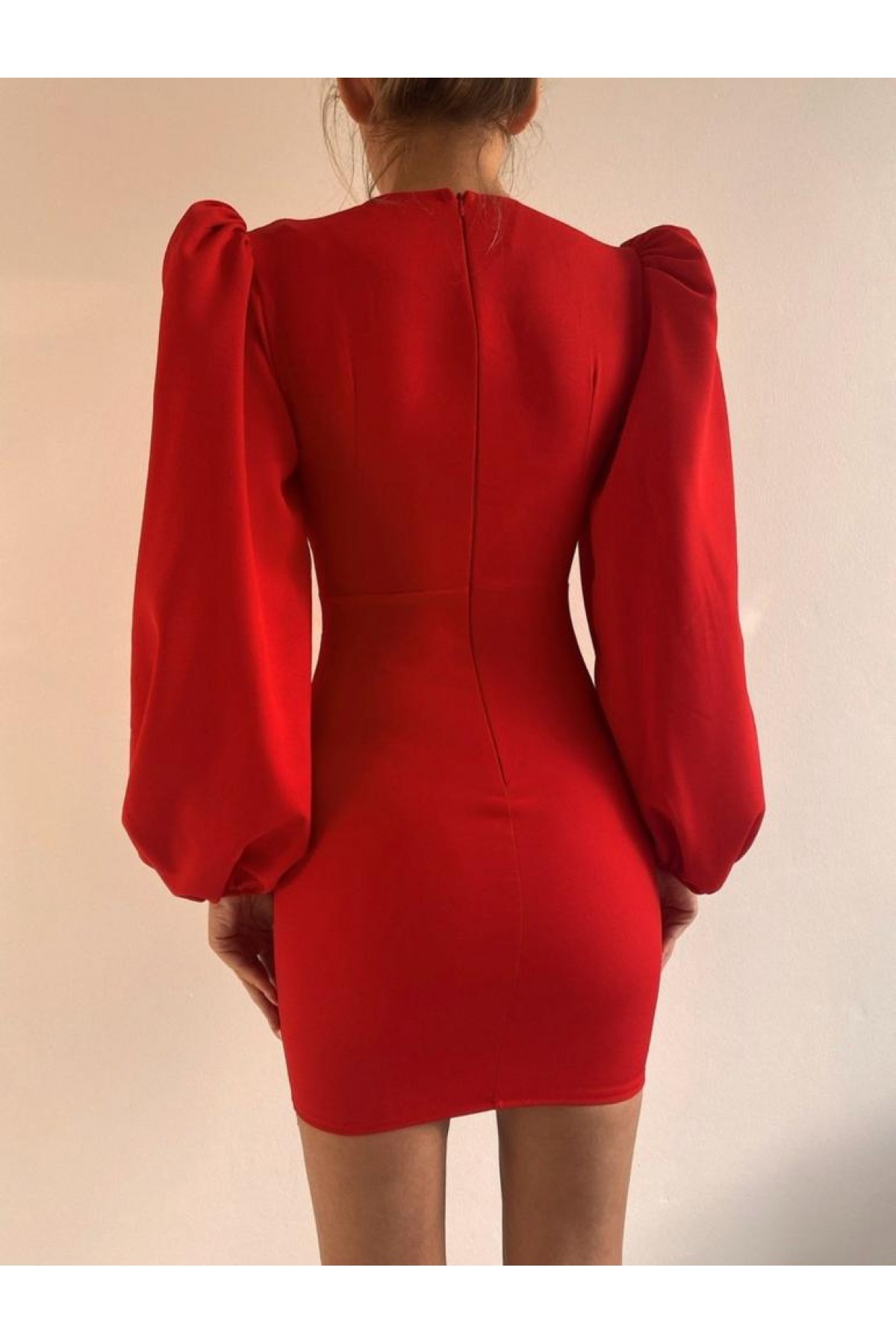 Omuz Detaylı Düğmeli Elbise - Kırmızı